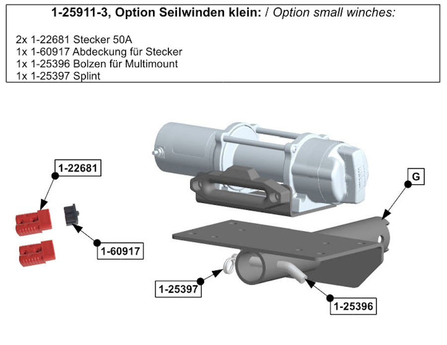 Option kleine Seilwinden für Hidden Multi-Mount, inkl Bolzen und Stecker >  :: Taubenreuther GmbH
